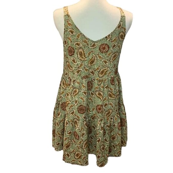 🔥🔥SALE🔥🔥MINE Green and Brown Paisley Print Babydoll Mini Dress - Picture 2 of 3